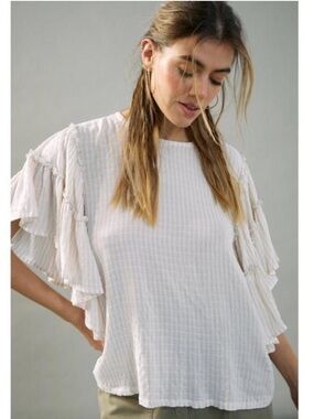 Pilcro for Anthropologie Sybil Striped Ruffle Sleeve Blouse Top Size Medium